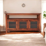 Kitchen Sideboard with Glass Doors | 2 Shelves Sheesham Wood Storage Organizer | Durable Stylish Wooden Furniture | Elegant Design Compact Multifunctional Home Decor 