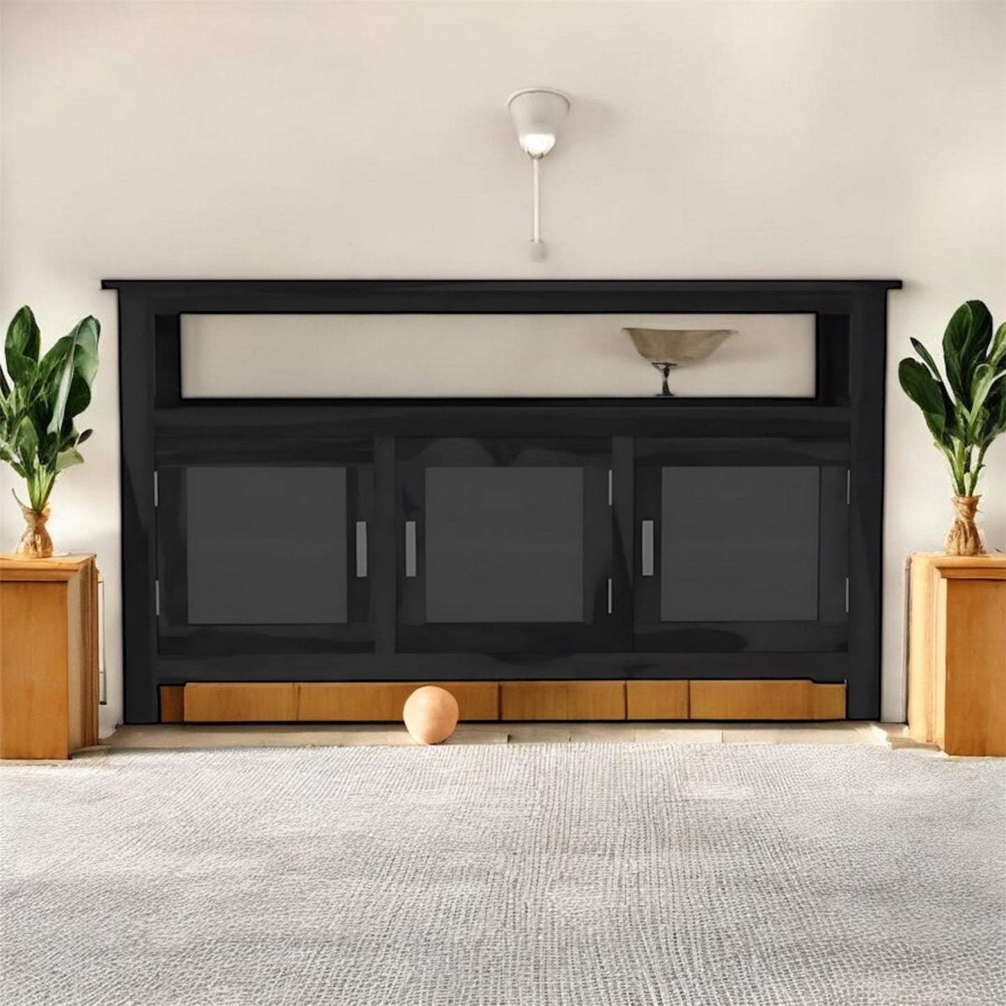 Kitchen Sideboard with Glass Doors | 2 Shelves Sheesham Wood Storage Organizer | Durable Stylish Wooden Furniture | Elegant Design Compact Multifunctional Home Decor
