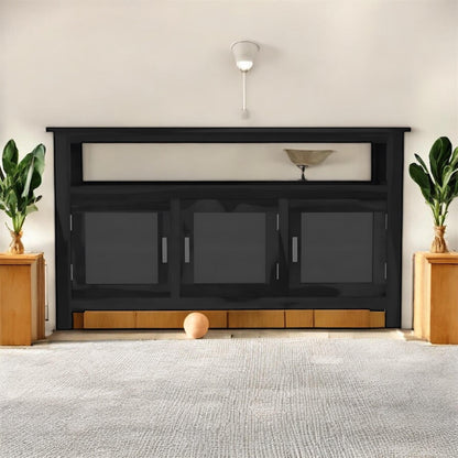 Kitchen Sideboard with Glass Doors | 2 Shelves Sheesham Wood Storage Organizer | Durable Stylish Wooden Furniture | Elegant Design Compact Multifunctional Home Decor