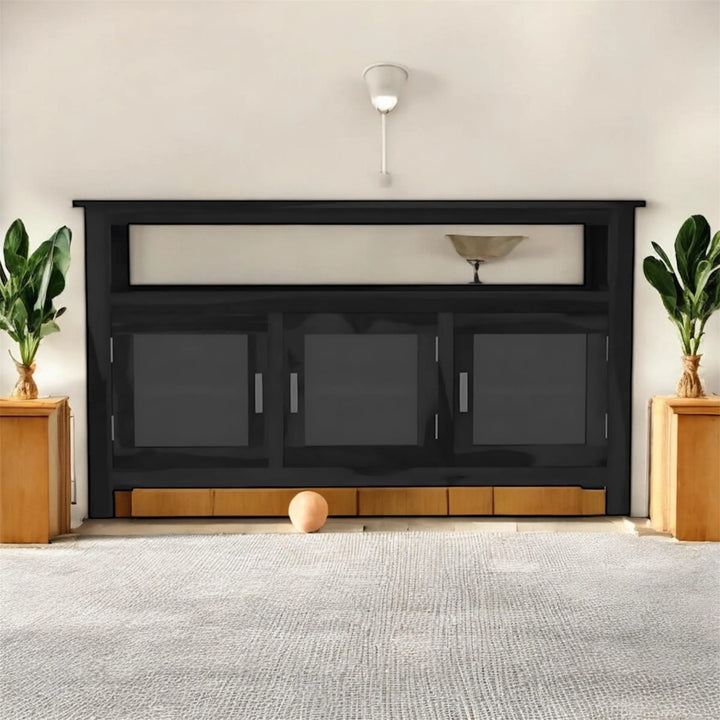 Translation missing: en.Kitchen Sideboard with Glass Doors | 2 Shelves Sheesham Wood Storage Organizer | Durable Stylish Wooden Furniture | Elegant Design Compact Multifunctional Home Decor 