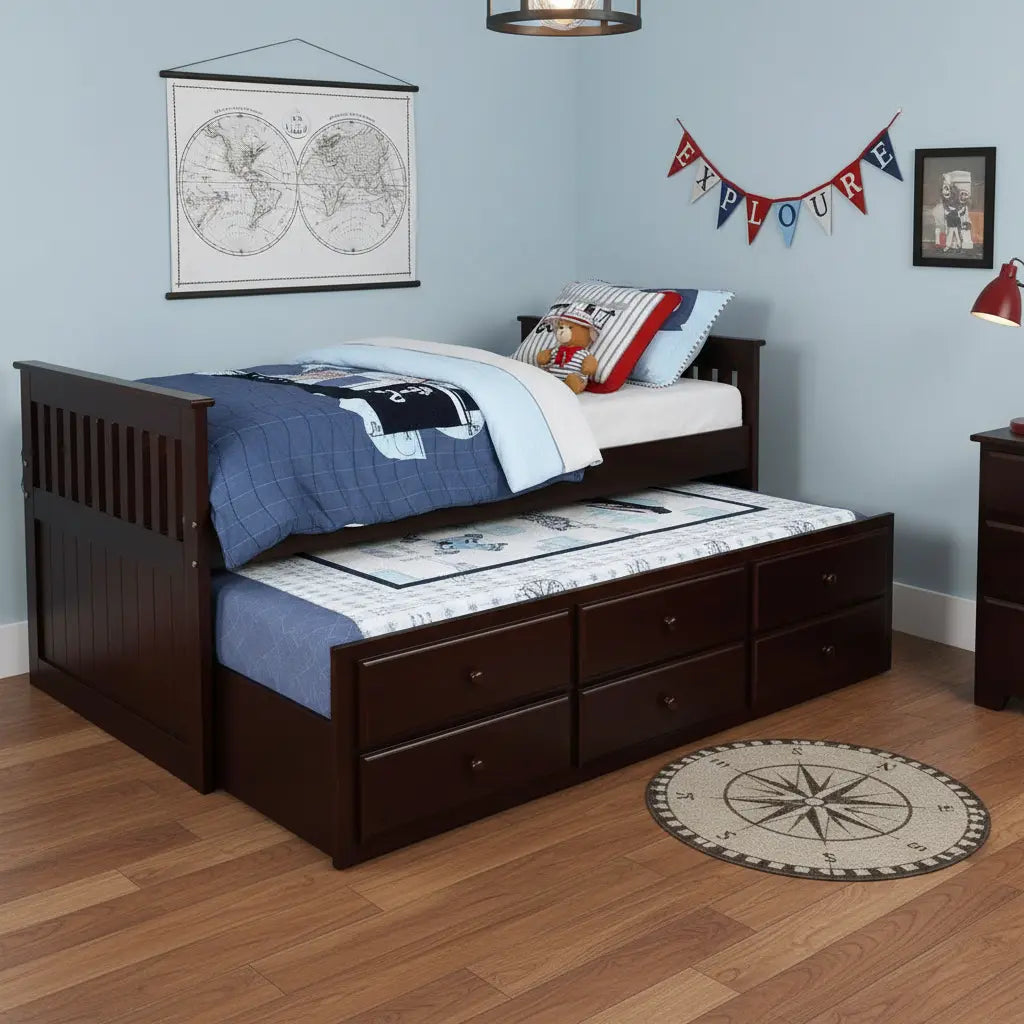 Sheesham Wood Oyster Daybed with Trundle Bed with Drawer Storage for Home | Bed