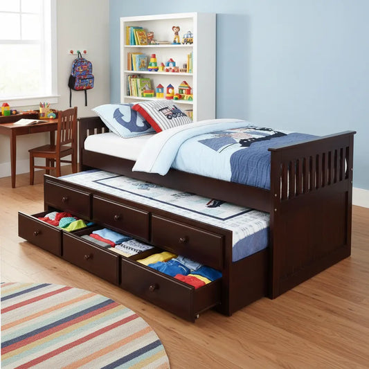 Sheesham Wood Oyster Daybed with Trundle Bed with Drawer Storage for Home | Bed for Bedroom 