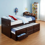 Sheesham Wood Oyster Daybed with Trundle Bed with Drawer Storage for Home | Bed for Bedroom 