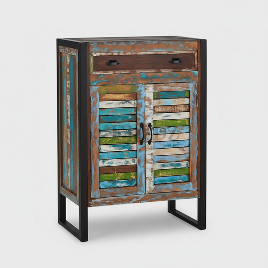 Translation missing: en.Reclaimed Wood Mauri 2-Door Shoe Cabinet with Drawer Storage Shoe Rack Organiser for Home 