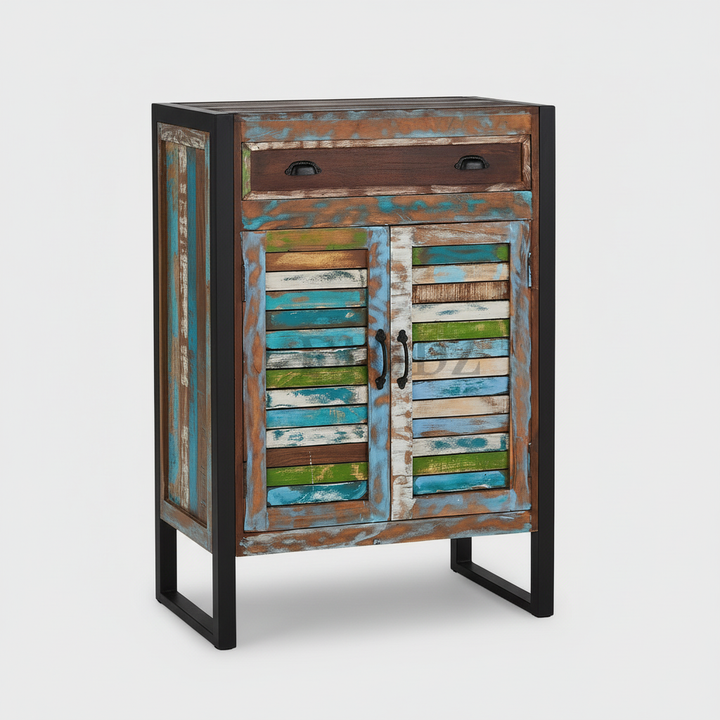 Translation missing: en.Reclaimed Wood Mauri 2-Door Shoe Cabinet with Drawer Storage Shoe Rack Organiser for Home 