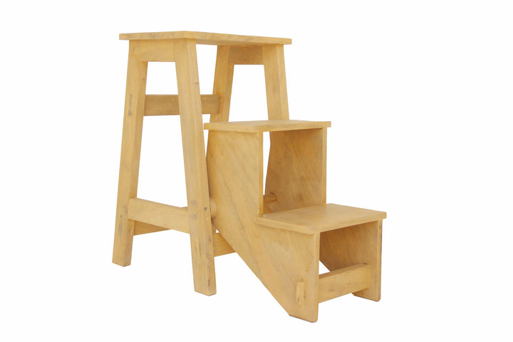 Translation missing: en.Mango Wood Folding Step Side End Table for Home | Stap Stool Table | Light Yellow 