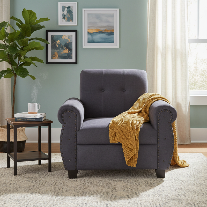 Single Seater Fabric Sofa | Comfortable & Stylish Upholstered Sofa for Home & Office | Durable & Elegant Living Room Seating S-271-1 Seater 