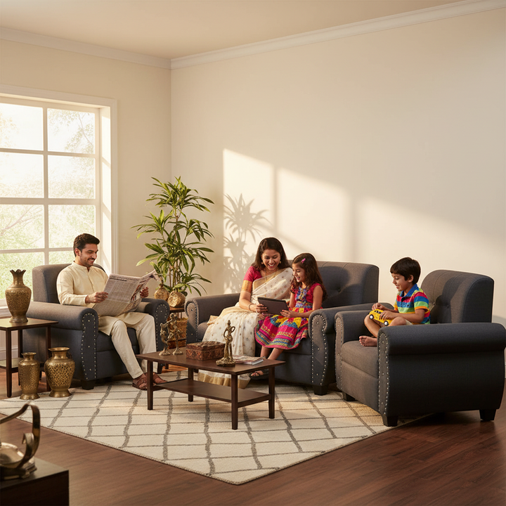Translation missing: en.Furniture 5 Seater Fabric Sofa Set for Living Room | 3 + 1 + 1 Modern Sofa Set | Comfortable &amp; Stylish Upholstered Sofa for Home &amp; Office | Durable &amp; Elegant Seating 