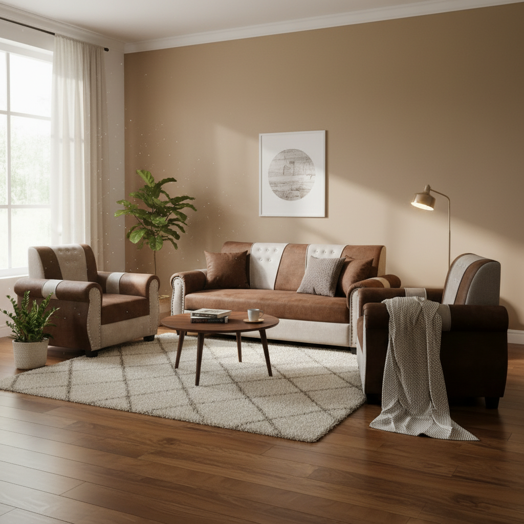 Stylish 5-Seater Sofa Set for Modern Living Space Furniture in Brown and Beige Color 