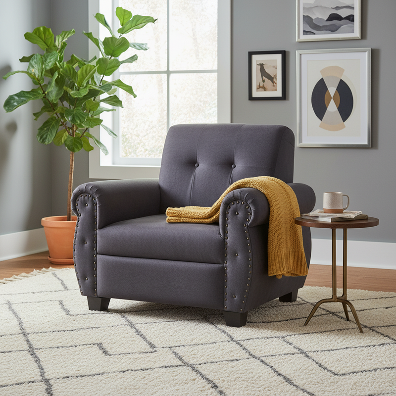 Single Seater Fabric Sofa | Comfortable & Stylish Upholstered Sofa for Home & Office | Durable & Elegant Living Room Seating S-271-1 Seater 