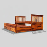 Sheesham Wood Oyster Daybed with Trundle Bed with Drawer Storage for Home | Bed for Bedroom 