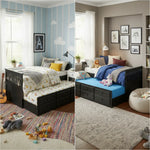 Sheesham Wood Oyster Daybed with Trundle Bed with Drawer Storage for Home | Bed for Bedroom 
