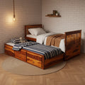 Sheesham Wood Oyster Daybed with Trundle Bed with Drawer Storage for Home | Bed for Bedroom 
