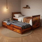 Sheesham Wood Oyster Daybed with Trundle Bed with Drawer Storage for Home | Bed for Bedroom 