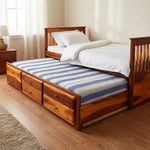 Sheesham Wood Oyster Daybed with Trundle Bed with Drawer Storage for Home | Bed for Bedroom 