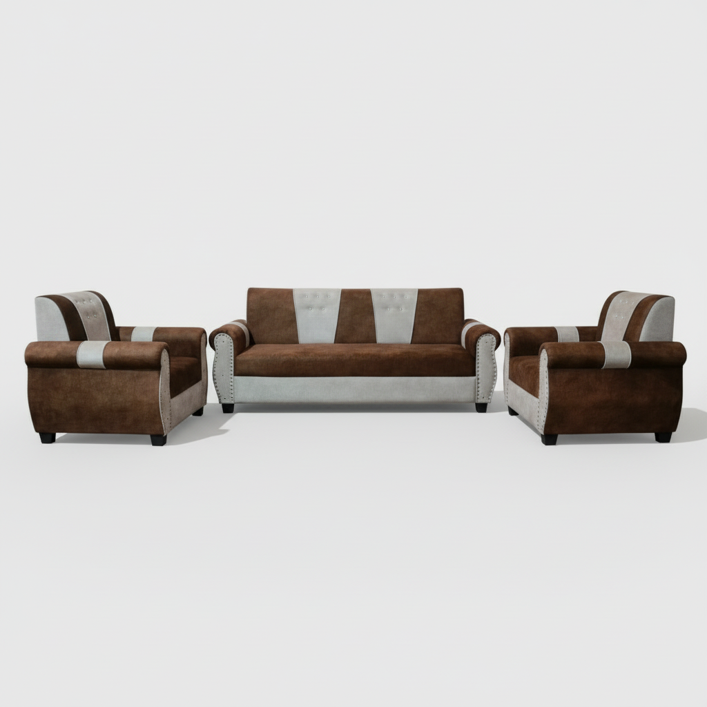 Stylish 5-Seater Sofa Set for Modern Living Space Furniture in Brown and Beige Color 