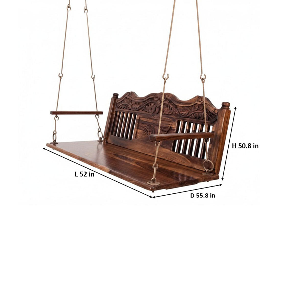 Wooden Jhula for Adults for Home Swing Jhula with Brass Chain and Carving for 