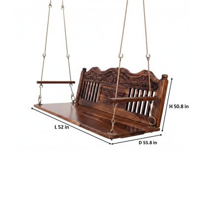 Wooden Jhula for Adults for Home Swing Jhula with Brass Chain and Carving for 
