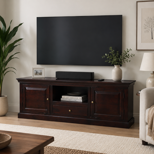Translation missing: en.Sheesham Wood Tv Unit Cabinet with Shelves and one Drawer (Sheesham - Mahogany) 