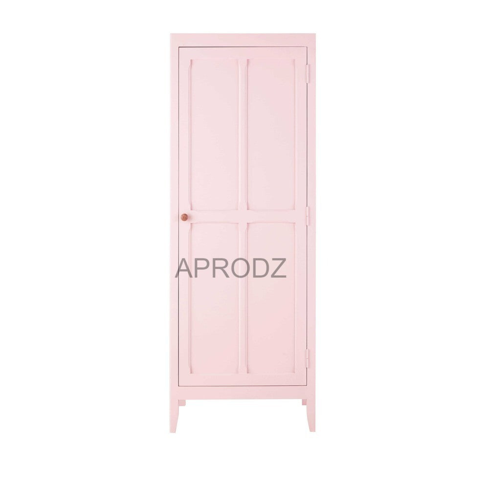 Mango Wood Single Doors Multipurpose Storage Kiev Wardrobe Almirah for Living Room | Pink 