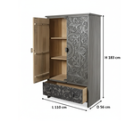 Mango Wood Wardrobe for Bedroom 2-Door Antique Wooden Almirah for Storage with 1-Drawer Storage Organizer Rack Clothes Cupboard for Bedroom 