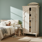 Mango Wood 2-Door Wardrobe Storage Cupboard for Cloths (Solid Wood - White) 