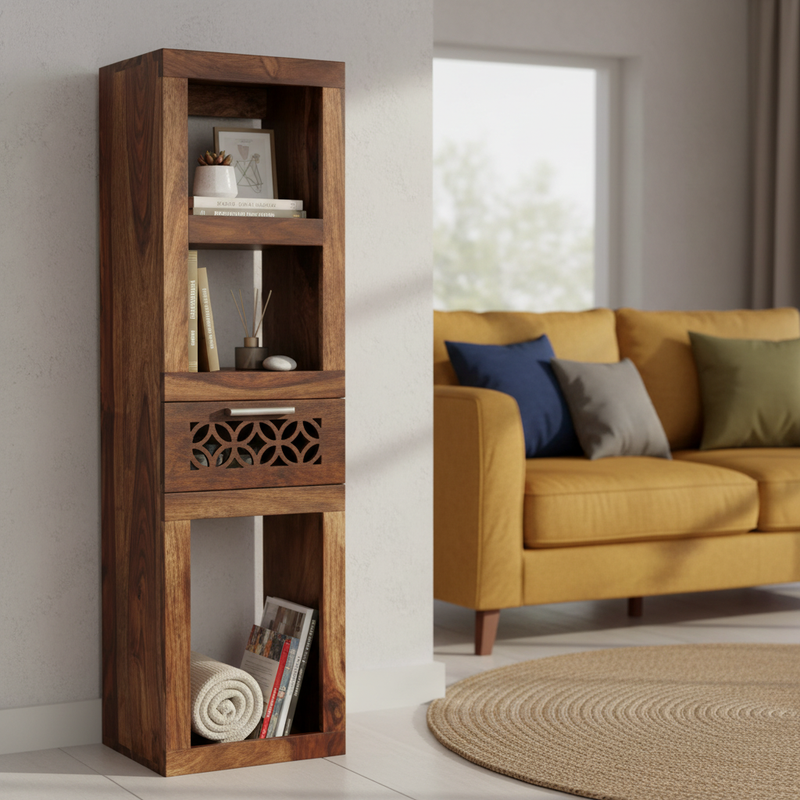 Durque Sheesham Wood Vertical Wall Shelf - Provincial Teak Finish | Wall shelf provincial teak finish 