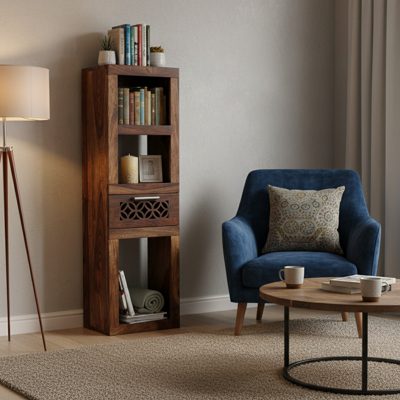 Durque Sheesham Wood Vertical Wall Shelf - Provincial Teak Finish | Wall shelf provincial teak finish 