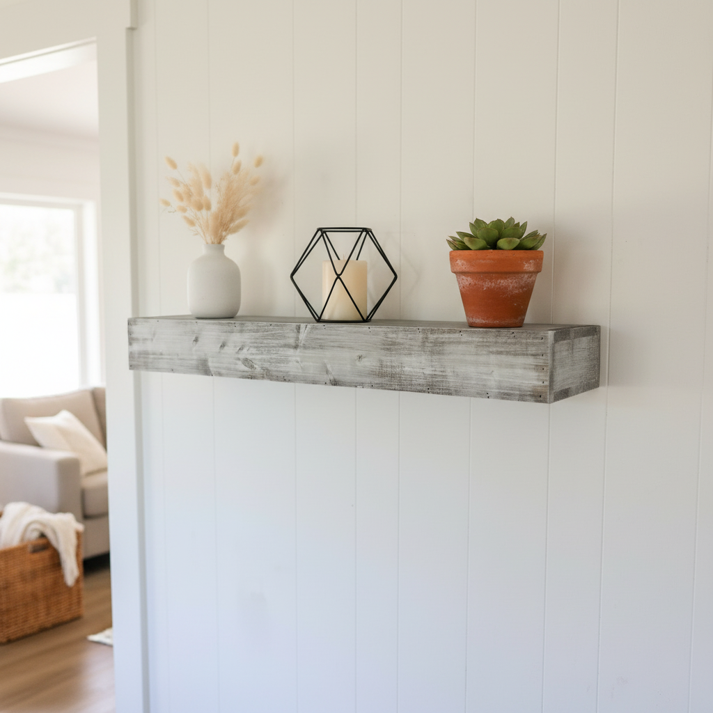 Mango Wood Norma Floating Wall Shelf for Living Room | Wall Shelves | White Finish 