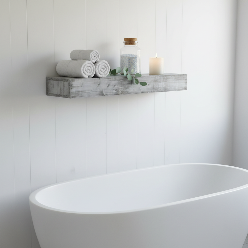 Mango Wood Norma Floating Wall Shelf for Living Room | Wall Shelves | White Finish 