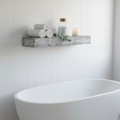 Mango Wood Norma Floating Wall Shelf for Living Room | Wall Shelves | White Finish 