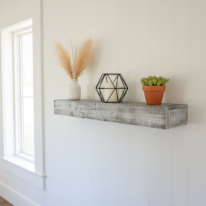 Mango Wood Norma Floating Wall Shelf for Living Room | Wall Shelves | White Finish 