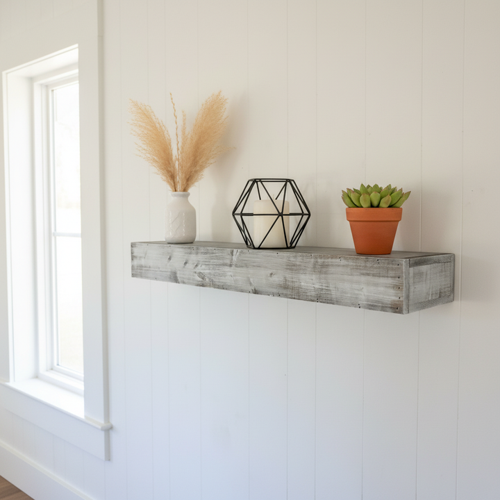 Translation missing: en.Mango Wood Norma Floating Wall Shelf for Living Room | Wall Shelves | White Finish 