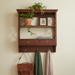 Mango Wood Towero Display Wall Shelf with Drawer for Living Room | Wall Shelves | Brown Finish 