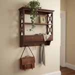 Mango Wood Towero Display Wall Shelf with Drawer for Living Room | Wall Shelves | Brown Finish 