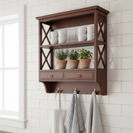 Mango Wood Towero Display Wall Shelf with Drawer for Living Room | Wall Shelves | Brown Finish 