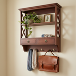 Mango Wood Towero Display Wall Shelf with Drawer for Living Room | Wall Shelves | Brown Finish 