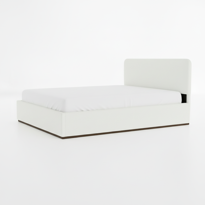 Translation missing: en.Eira Cloud Boucle Bed Frame With Storage, Upholstered Headboard, Metal Bed Frame With Headboard, Hydraulic Storage System, No Box Spring Required Cream Fabric 