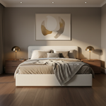Eira Cloud Boucle Bed Frame With Storage, Upholstered Headboard, Metal Bed Frame With Headboard, Hydraulic Storage System, No Box Spring Required Cream Fabric 