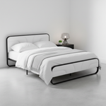 Modern Metal Platform Bed Frame with Upholstered Velvet Tufted Headboard & Heavy-Duty Slat Support - Black 