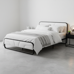 Modern Metal Platform Bed Frame with Upholstered Velvet Tufted Headboard & Heavy-Duty Slat Support - Black 