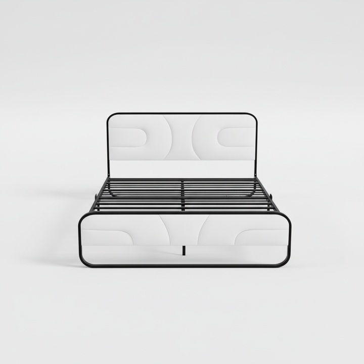 Translation missing: en.Modern Metal Platform Bed Frame with Upholstered Velvet Tufted Headboard &amp; Heavy-Duty Slat Support - Black 