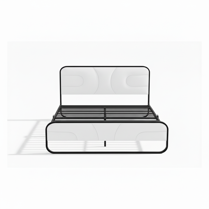 Translation missing: en.Modern Metal Platform Bed Frame with Upholstered Velvet Tufted Headboard &amp; Heavy-Duty Slat Support - Black 