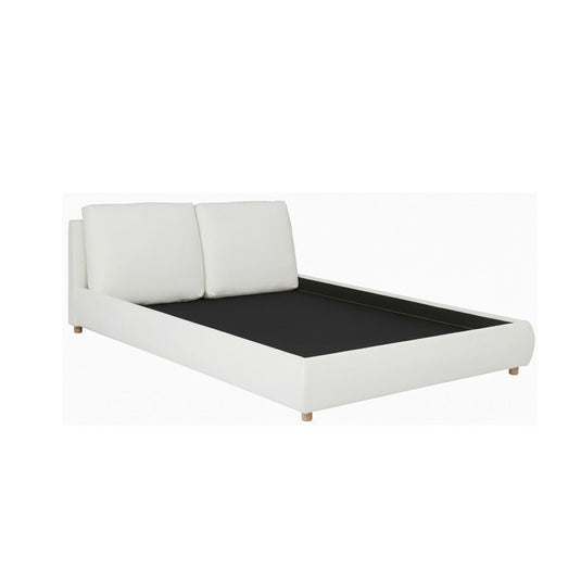 Translation missing: en.Boucle Fabric Upholstered Platform Bed with Two Removable Pillow Headboard, White Finish 
