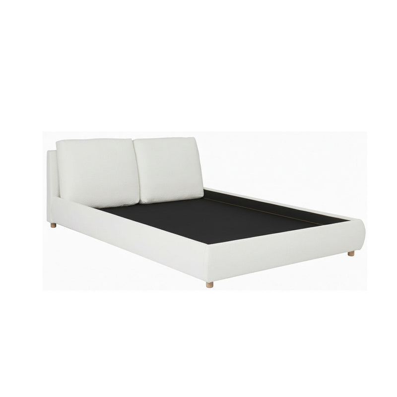 Boucle Fabric Upholstered Platform Bed with Two Removable Pillow Headboard, White Finish 