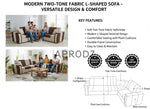 L-Shaped Sectional 7-Seater Sofa with Padded Armrest Perfect Fabric Corner Sofa for Guests Living Room, Drawing Room, Office & Lounge (Brown/Grey) 