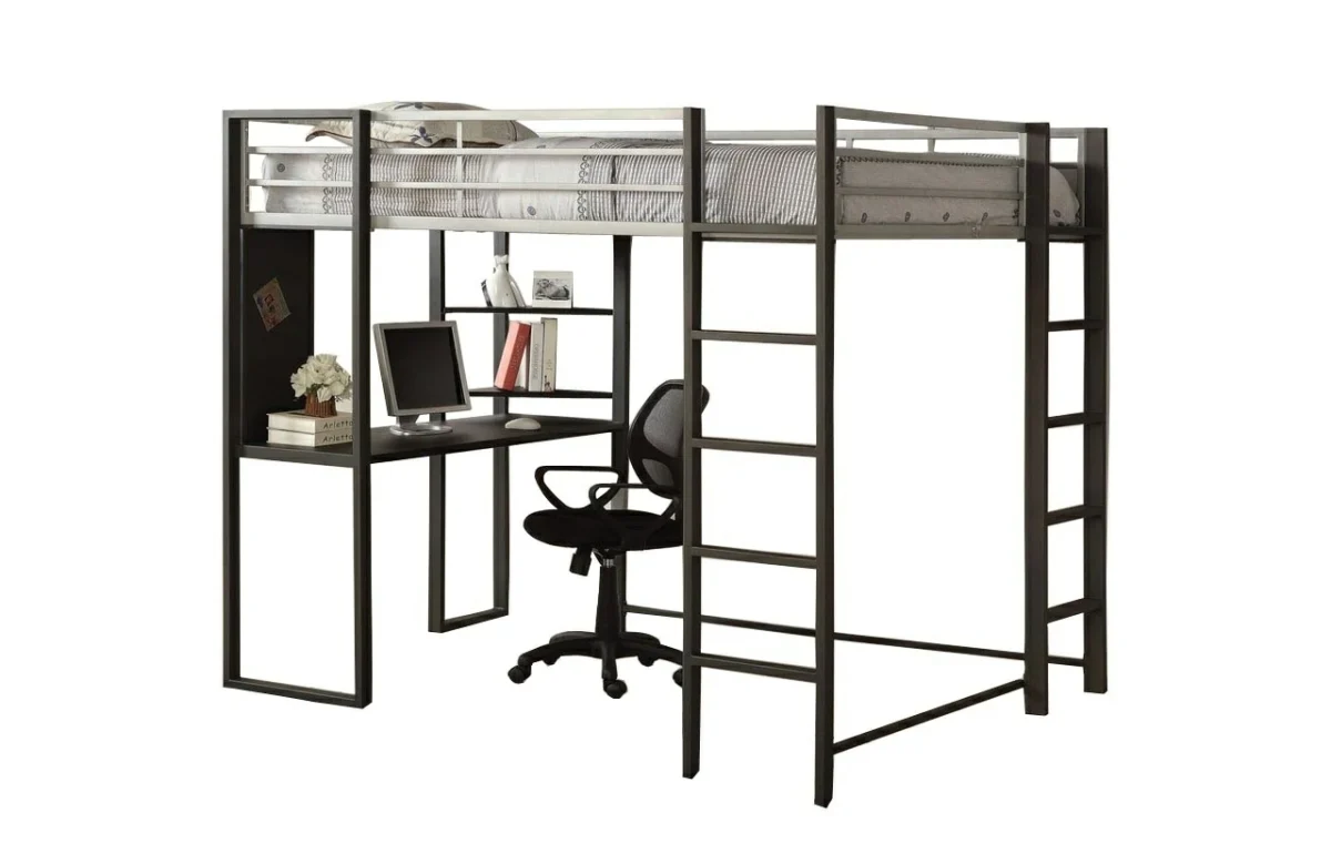 Aprodz Dwain Full Workstation Loft Metal And soild Wood Bunk Bed With Work Station (Metal - Black)