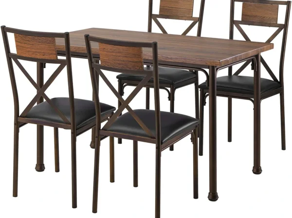 Aprodz Rashmikan Metal Wood 4-Seater Upholstered Dining Set