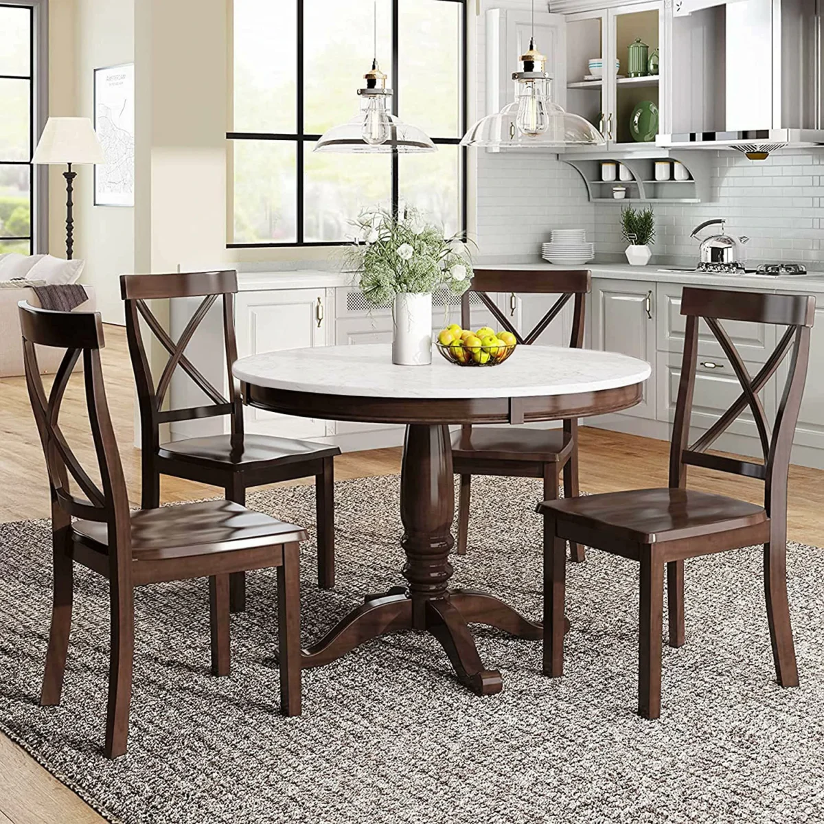 Aprodz Vikra Solid Wood Round Dining Table Set | 4-Seater |
